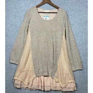 A'Reve Women’s Dress Sz L Sweater Ruffle Boho Hippie Ruffle Crochet
